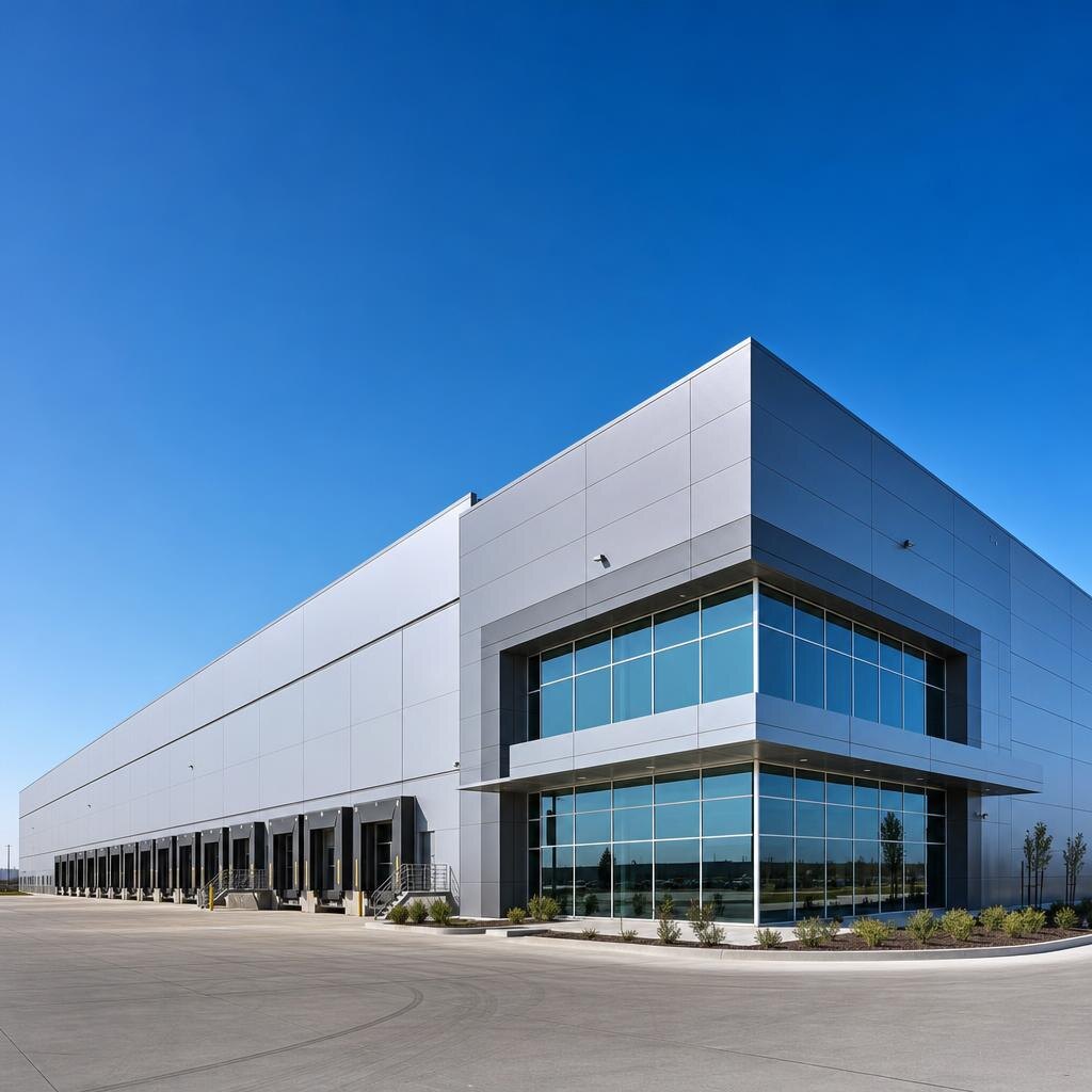 Large industrial distribution facility with loading docks