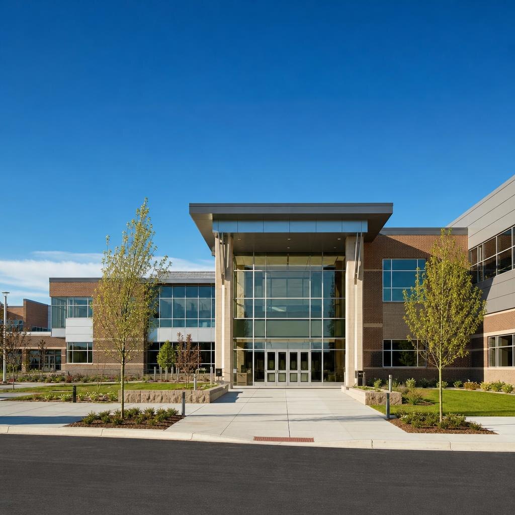 Modern school campus entrance